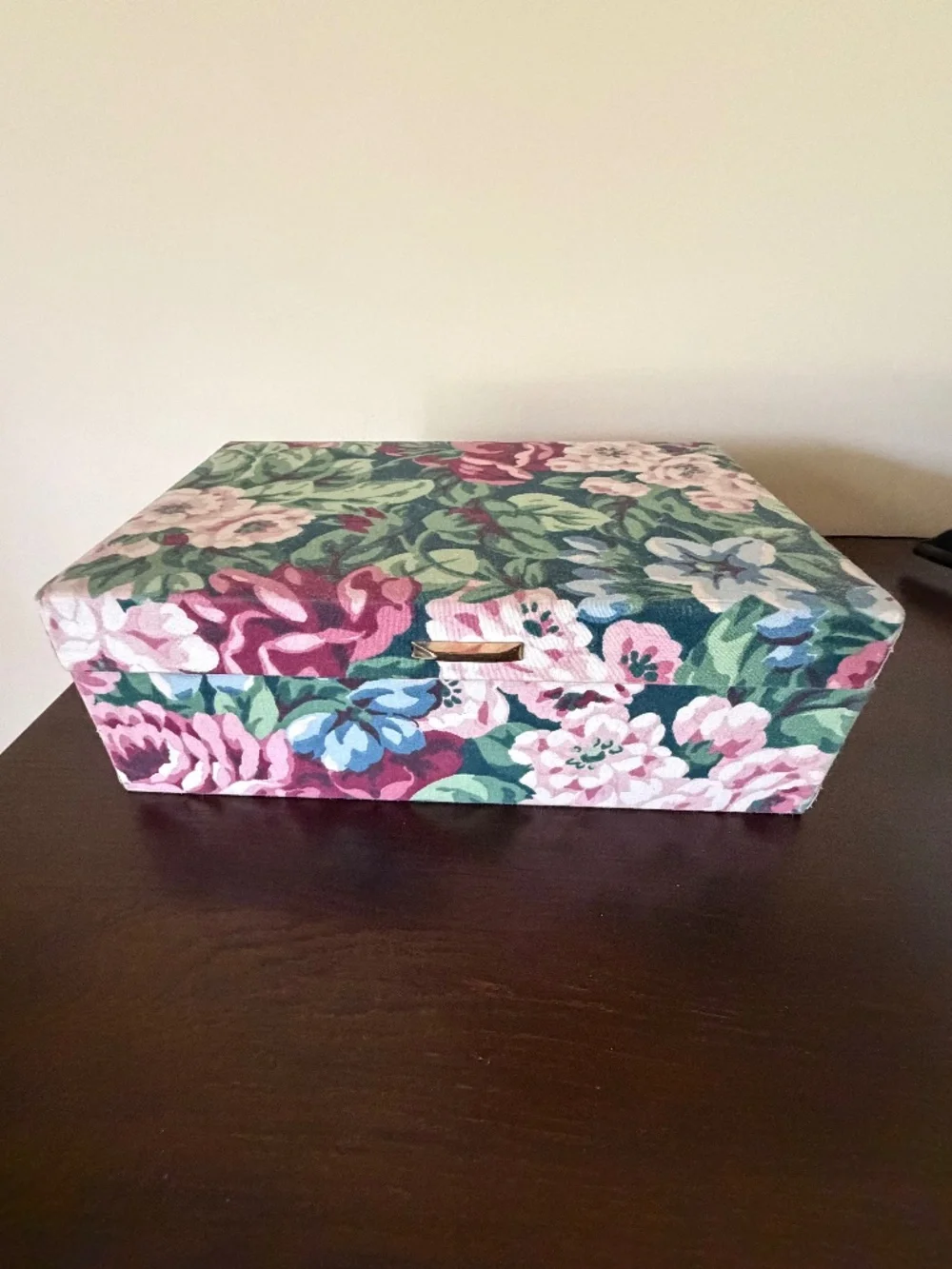 Vintage 80s Floral Fabric Two Tier Jewelry Box Case w/Mirror 10.5